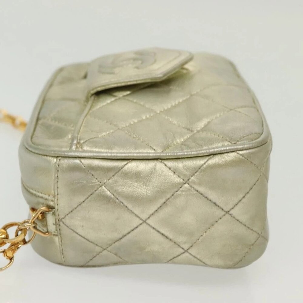 CHANEL Matelasse Chain Shoulder Bag Lamb Skin Champagne Gold CC Auth 138978 - Picture 6 of 16